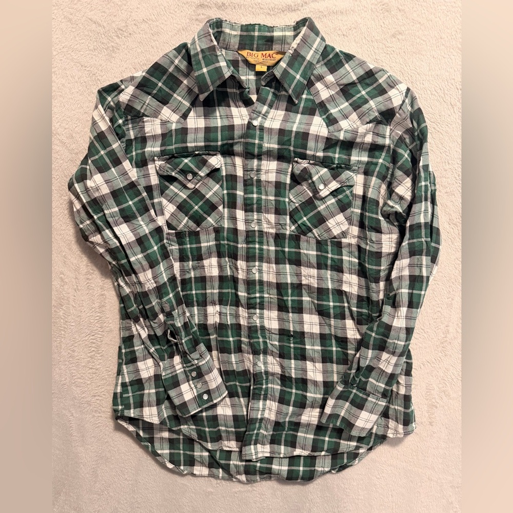 Big Mac Green & White Plaid Button-Down Shirt